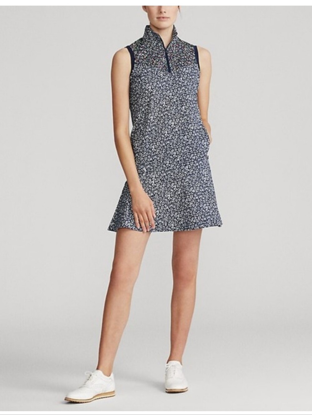 RLX Ralph Lauren Floral Golf Dress Performance Sleeveless Navy White XS